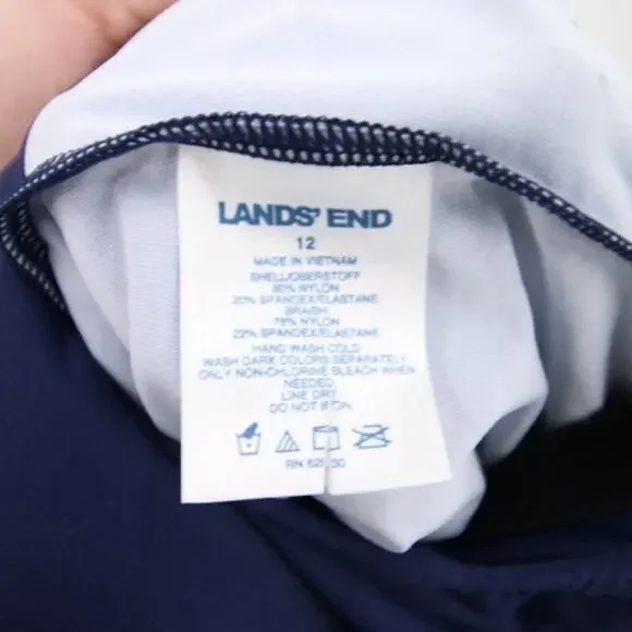 NWOT Lands End Navy Blue Tank Tankini Swim Top Palm Print Purple Size 12 - Picture 8 of 9